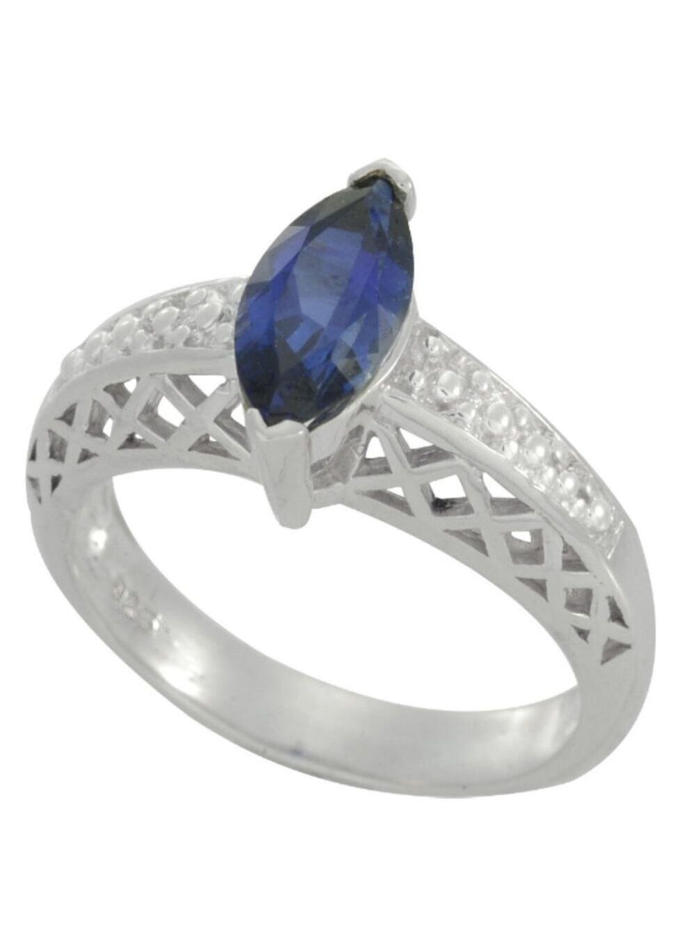 Lab Created Marquise Sapphire Sterling Silver Ring
